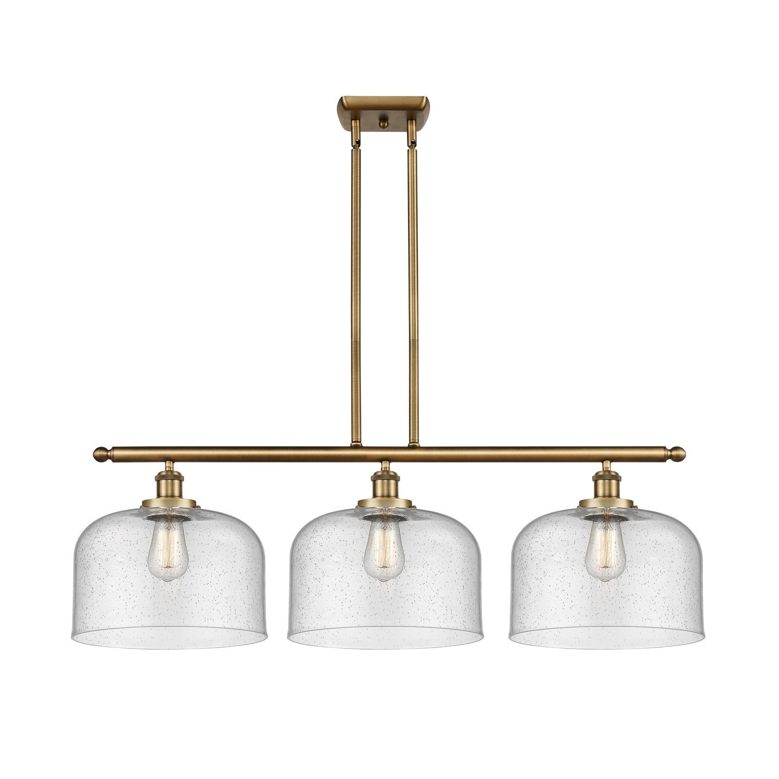 Innovations Bell 36in 3-Light LED Island Light | Industrial Brushed Brass and Seedy Glass | Kitchen Island & Dining Room | Model 916-3I-BB-G74-L-LED