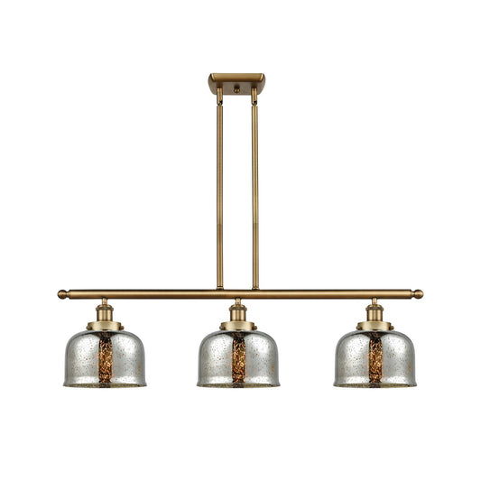 Innovations Bell 36in 3-Light Island Light | Industrial Brushed Brass and Silver Plated Mercury Glass | Kitchen Island & Dining | Model 916-3I-BB-G78-LED