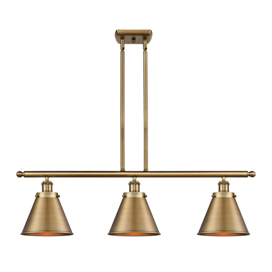 Innovations Appalachian 36in 3-Light Island Light | Industrial Farmhouse Brushed Brass and Brushed Brass Metal Shade | Model 916-3I-BB-M13-BB-LED