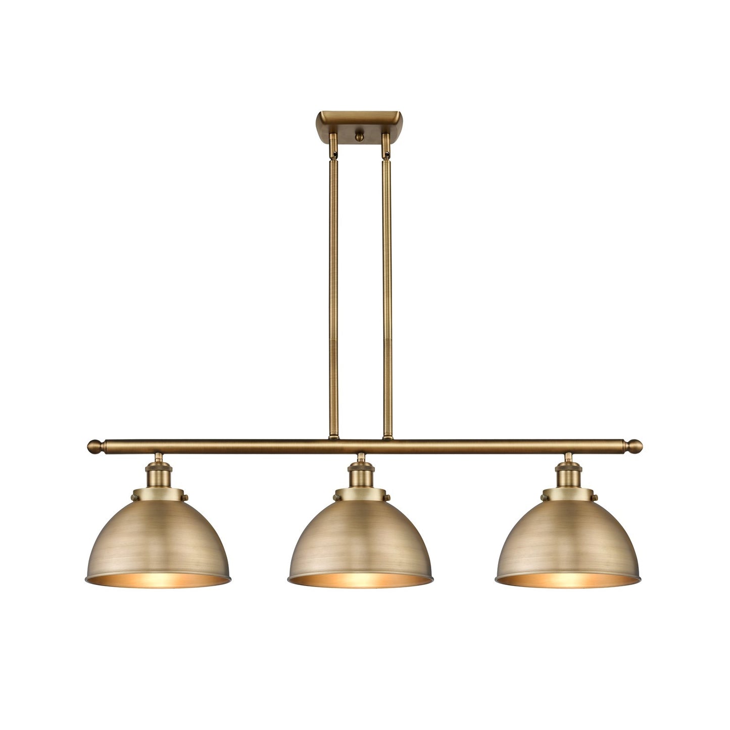 Innovations Derby 36in 3-Light Island Light | Industrial Farmhouse Brushed Brass Steel and Brushed Brass Metal Shade | Kitchen | Model 916-3I-BB-MFD-10-BB