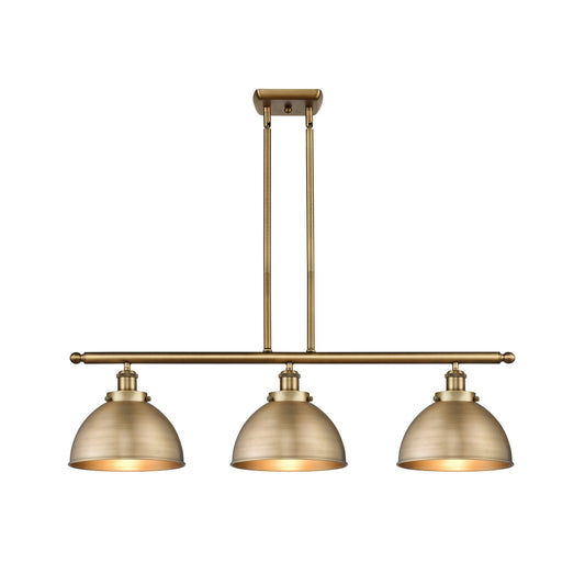 Innovations Derby 36in 3-Light Island Light | Industrial Farmhouse Brushed Brass Steel and Brushed Brass Metal Shade | Kitchen | Model 916-3I-BB-MFD-10-BB