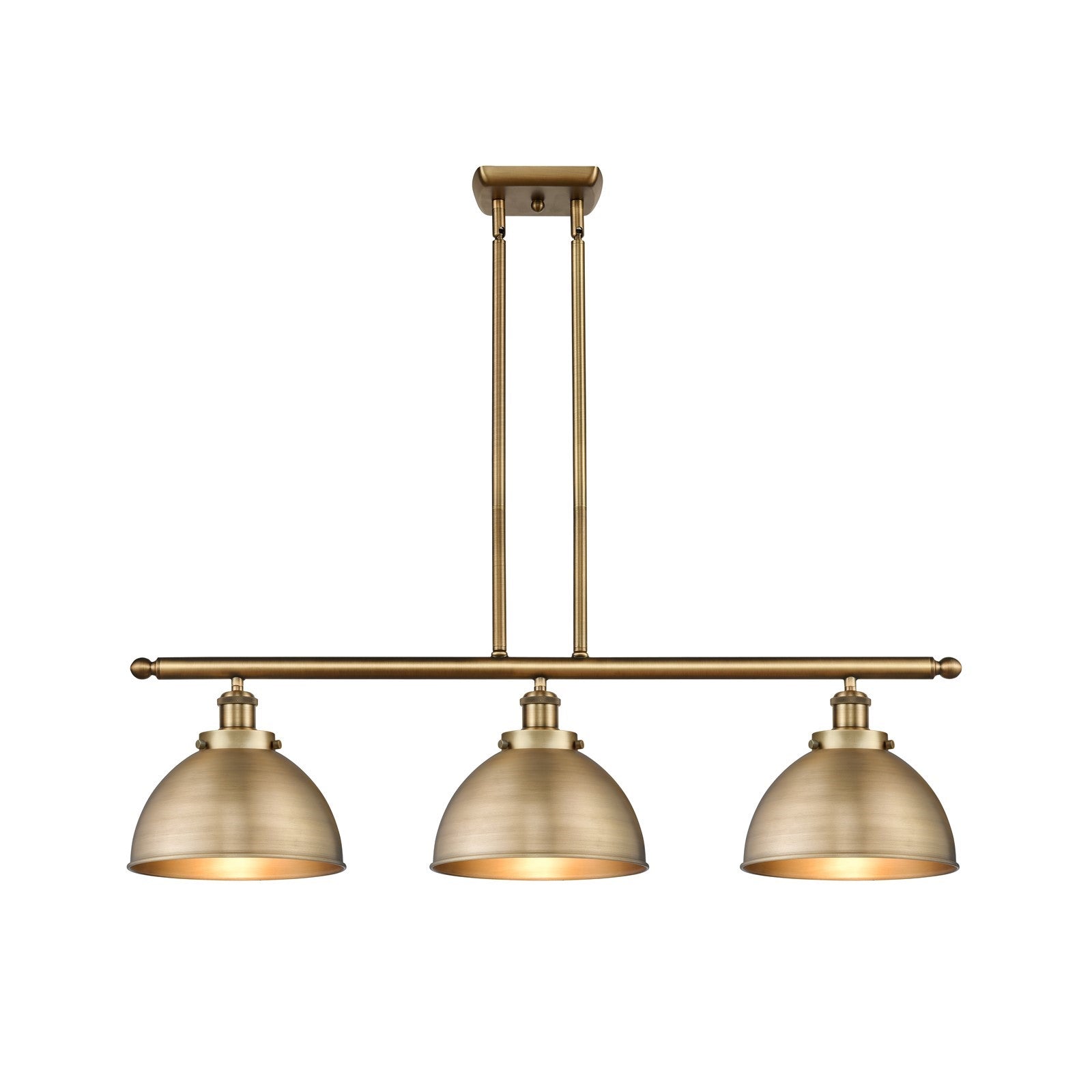 Innovations Derby 36in 3-Light Island Light with LED | Industrial Farmhouse Brushed Brass Steel and Brushed Brass Metal | Model 916-3I-BB-MFD-10-BB-LED