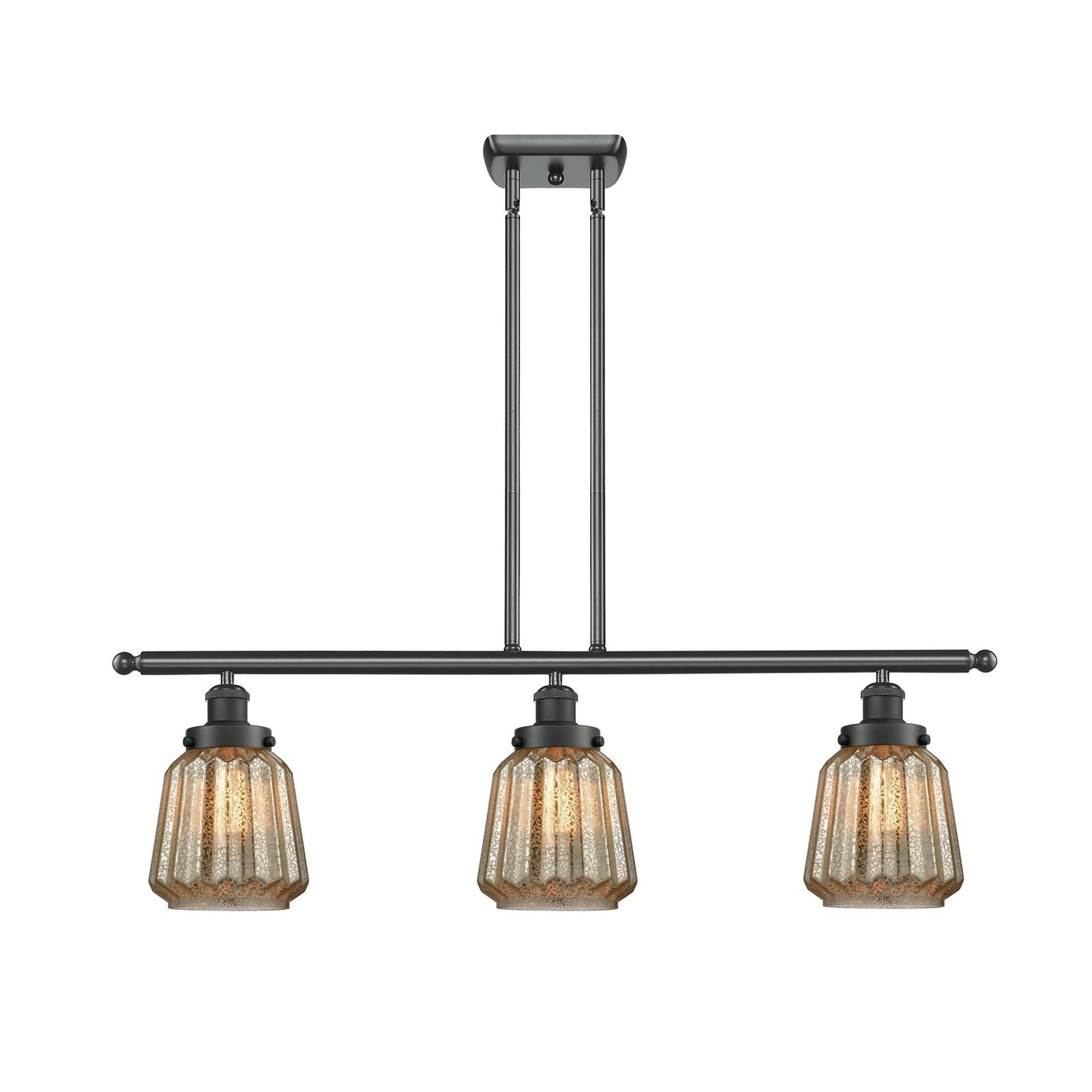 Innovations Chatham 36in 3-Light Island Light | Modern Transitional Matte Black Steel and Mercury Ribbed Glass Shade | Kitchen | Model 916-3I-BK-G146
