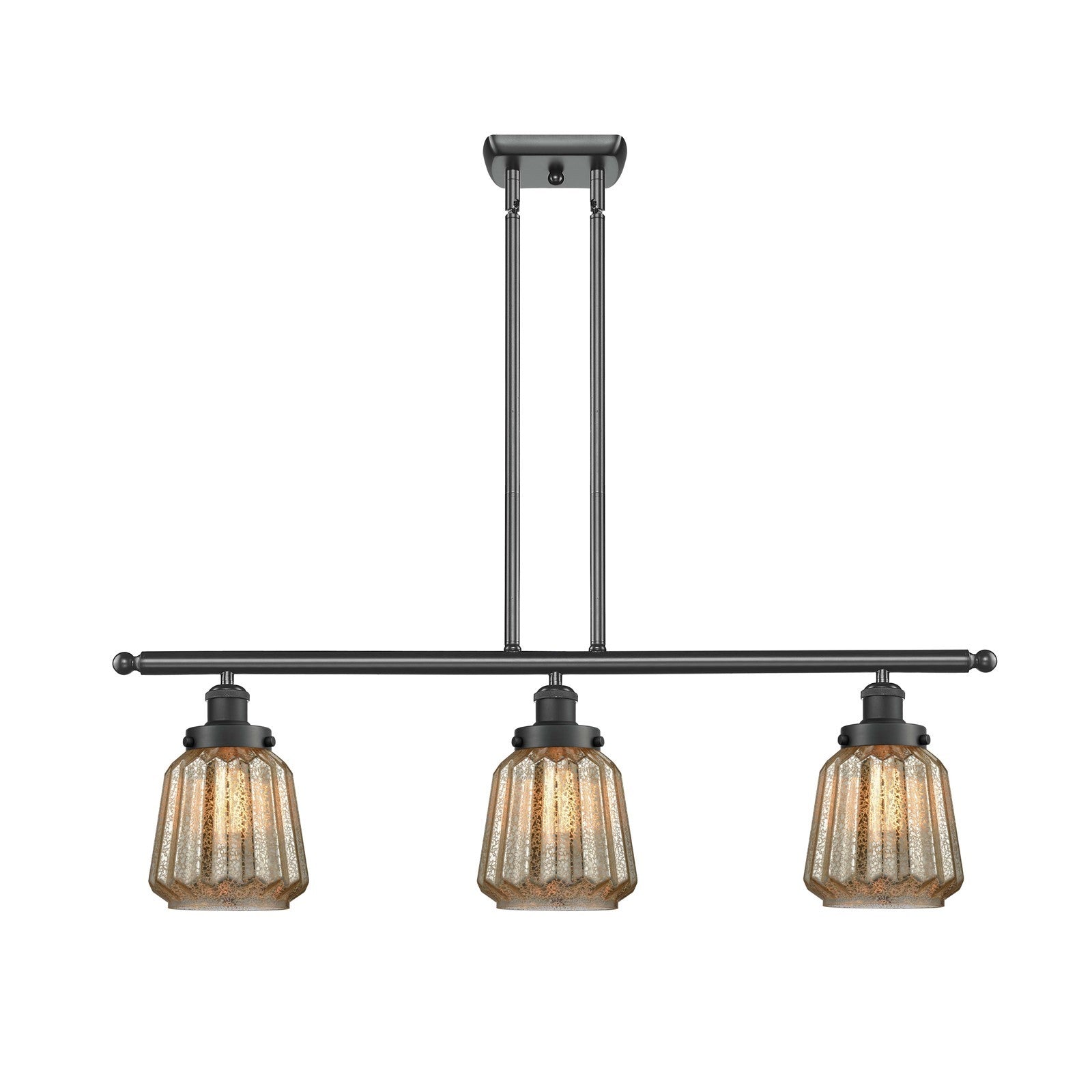 Innovations Chatham 36in 3-Light Island Light | Modern Transitional Matte Black Steel and Mercury Ribbed Glass Shade | Kitchen | Model 916-3I-BK-G146