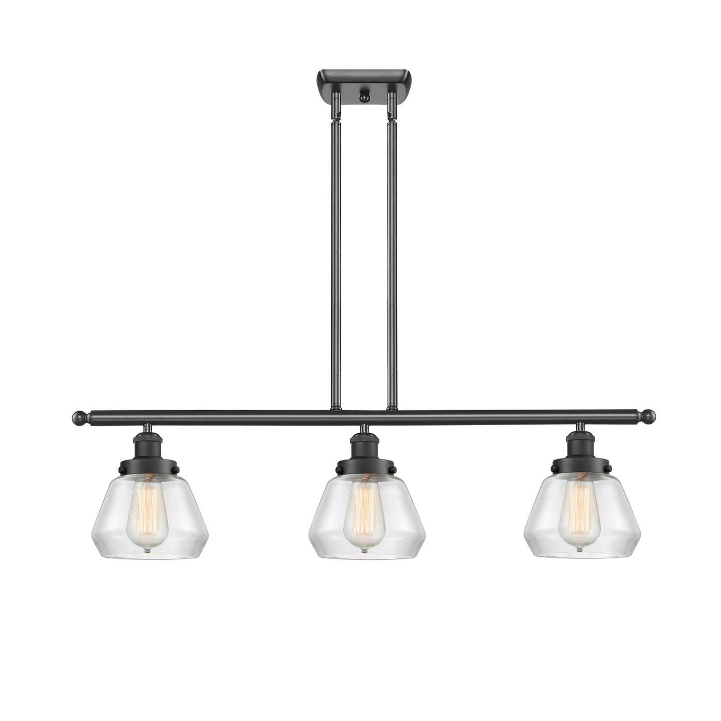Innovations Fulton 36in 3-Light Island Light | Modern Transitional Matte Black Steel and Clear Glass | Kitchen Island & Dining Room | Model 916-3I-BK-G172