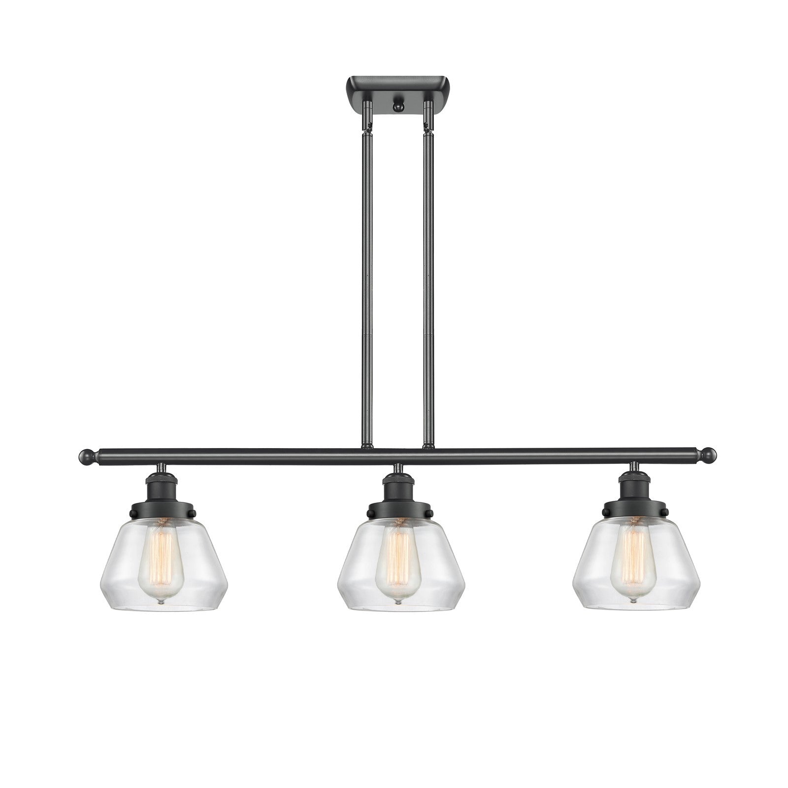 Innovations Fulton 36in 3-Light Island Light | Modern Transitional Matte Black Steel and Clear Glass | Kitchen Island & Dining Room | Model 916-3I-BK-G172