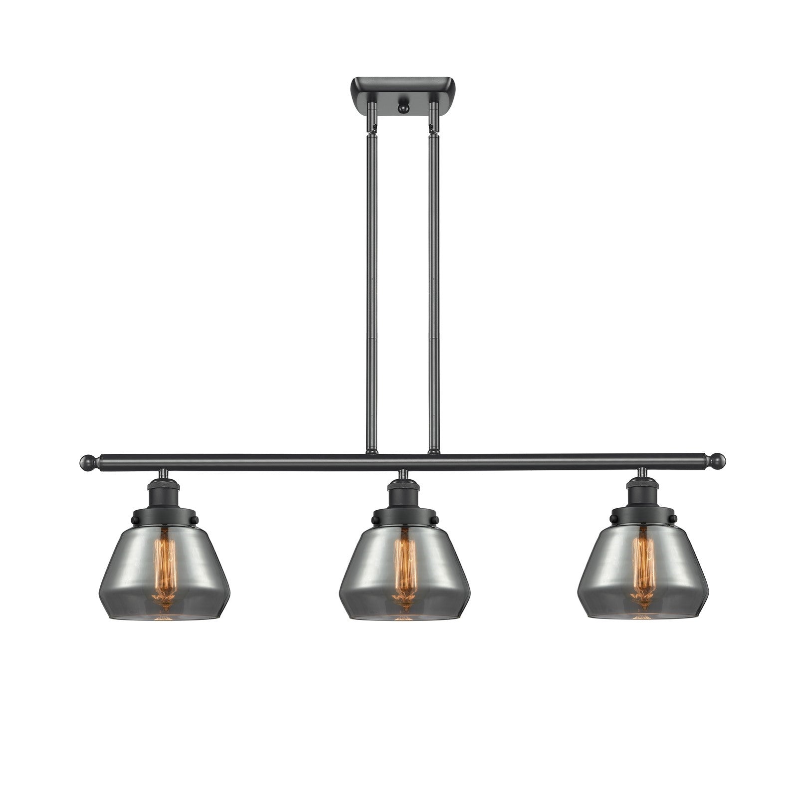 Innovations Fulton 36in 3-Light Island Light | Modern Transitional Matte Black Steel and Light Smoke Glass | Kitchen Island & | Model 916-3I-BK-G173