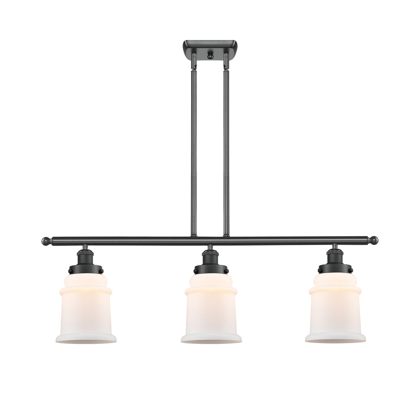 Innovations Canton 36in 3-Light Island Light | Modern Transitional Matte Black Steel and Matte White Frosted Glass | Kitchen Island | Model 916-3I-BK-G181