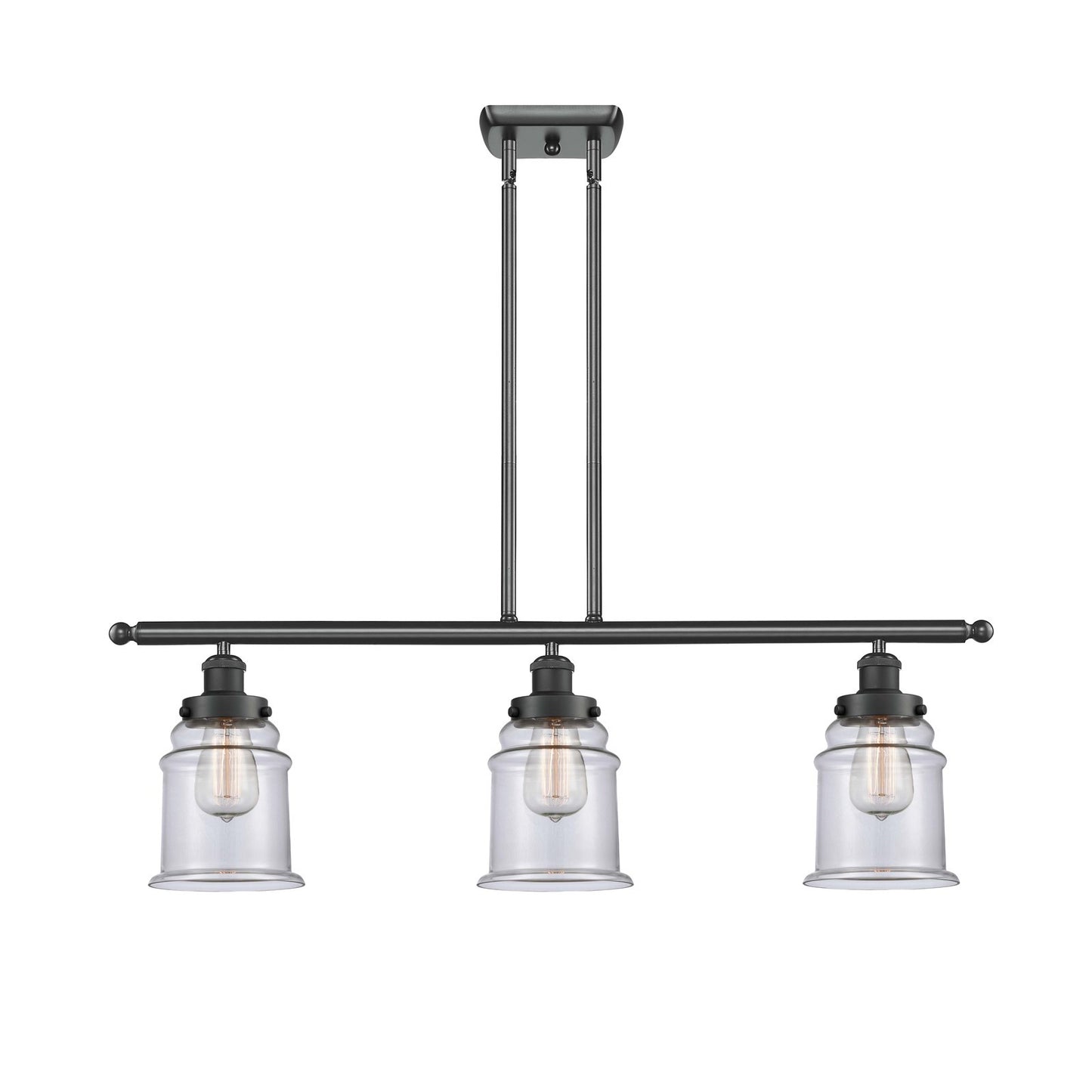 Innovations Canton 36in 3-Light Island Light | Modern Contemporary Matte Black Steel and Clear Glass | Kitchen Island & Dining Room | Model 916-3I-BK-G182