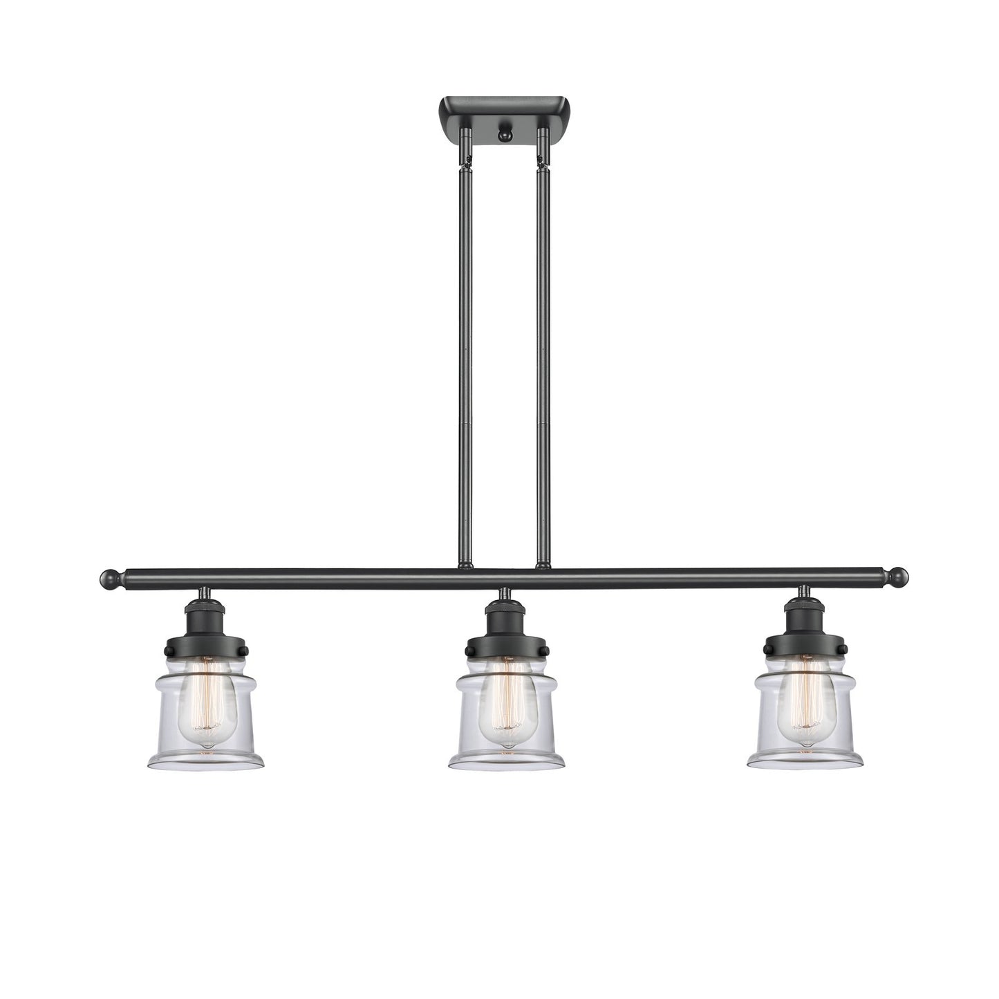 Innovations Canton 36in 3-Light Island Light | Modern Contemporary Matte Black Steel and Clear Glass | Kitchen Island & Dining | Model 916-3I-BK-G182S