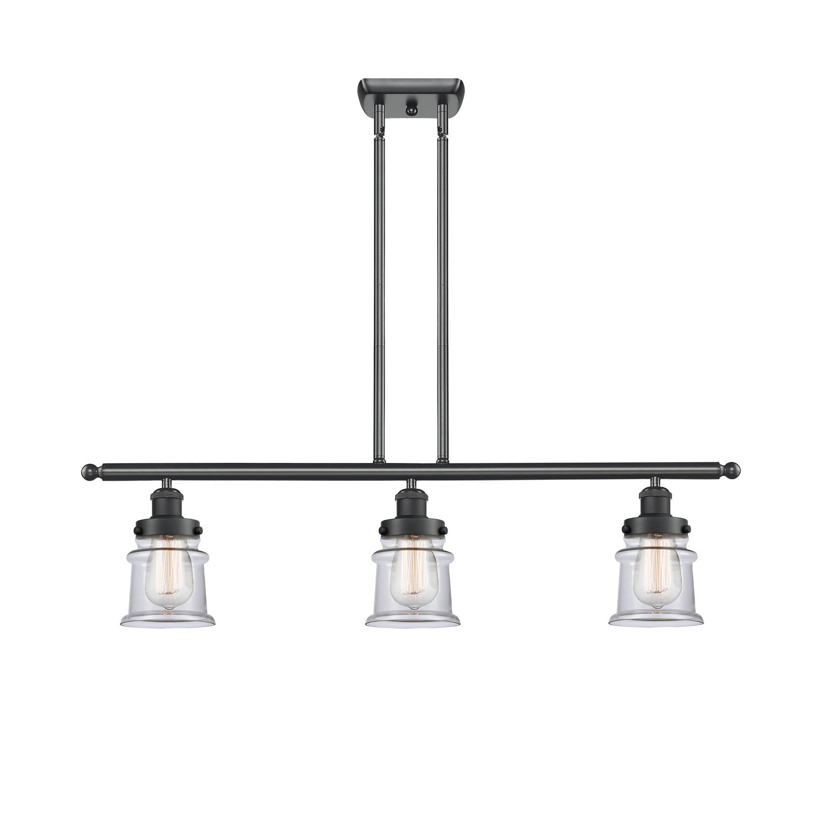 Innovations Canton 36in 3-Light Island Light | Modern Contemporary Matte Black Steel and Clear Glass | Kitchen Island & Dining | Model 916-3I-BK-G182S