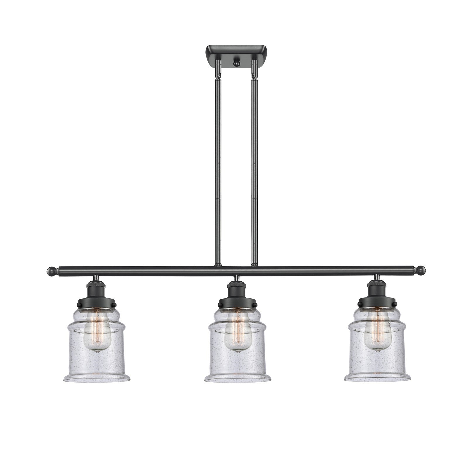 Innovations Canton 36in 3-Light Island Light | Modern Contemporary Matte Black Steel and Seedy Glass | Kitchen Island & Dining Room | Model 916-3I-BK-G184