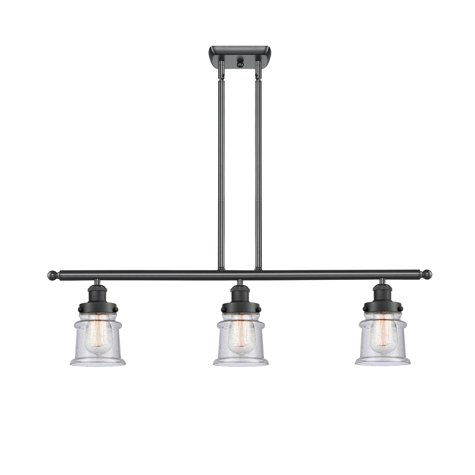Innovations Canton 36in 3-Light Island Light | Modern Contempo Matte Black Steel and Seedy Schoolhouse Glass | Kitchen Island & | Model 916-3I-BK-G184S