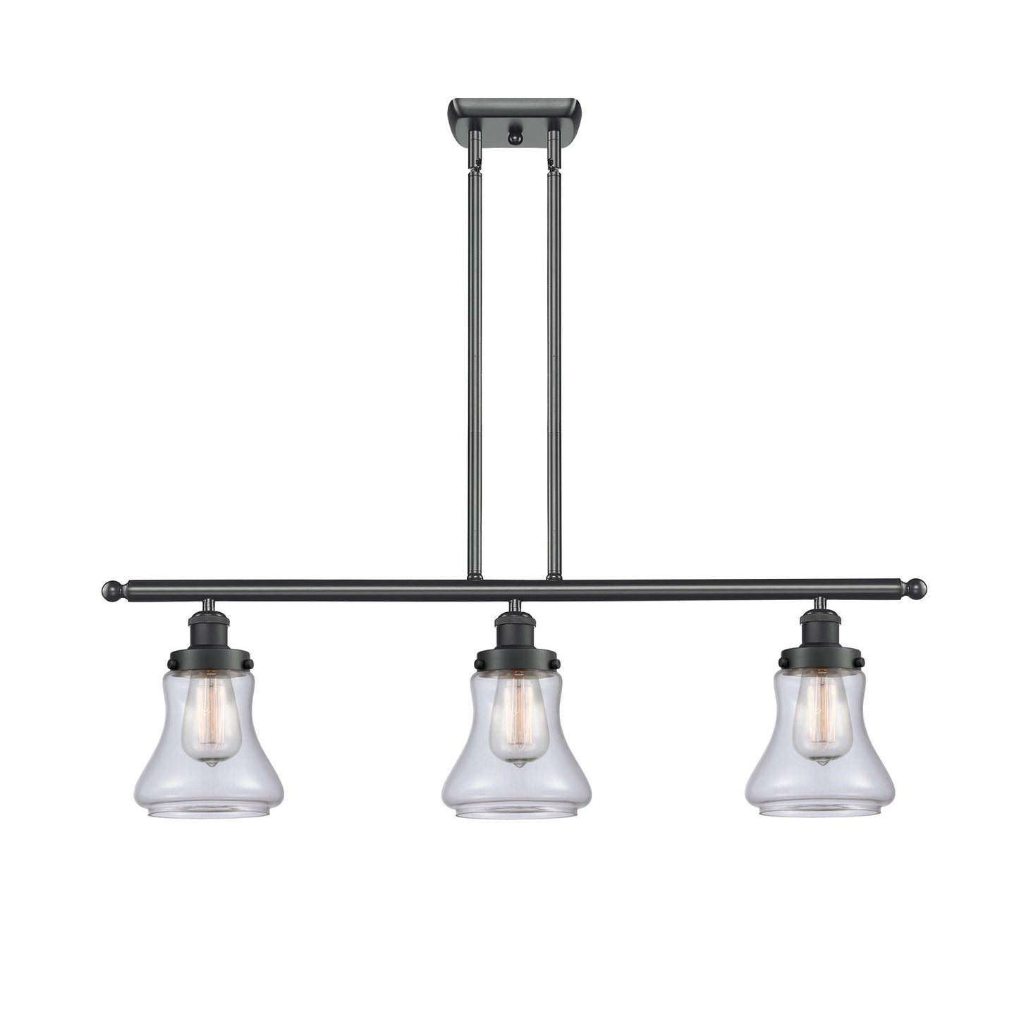 Innovations Bellmont 36in 3-Light Island Light | Modern Contempo Matte Black Steel and Clear Schoolhouse Glass | Kitchen Island & | Model 916-3I-BK-G192