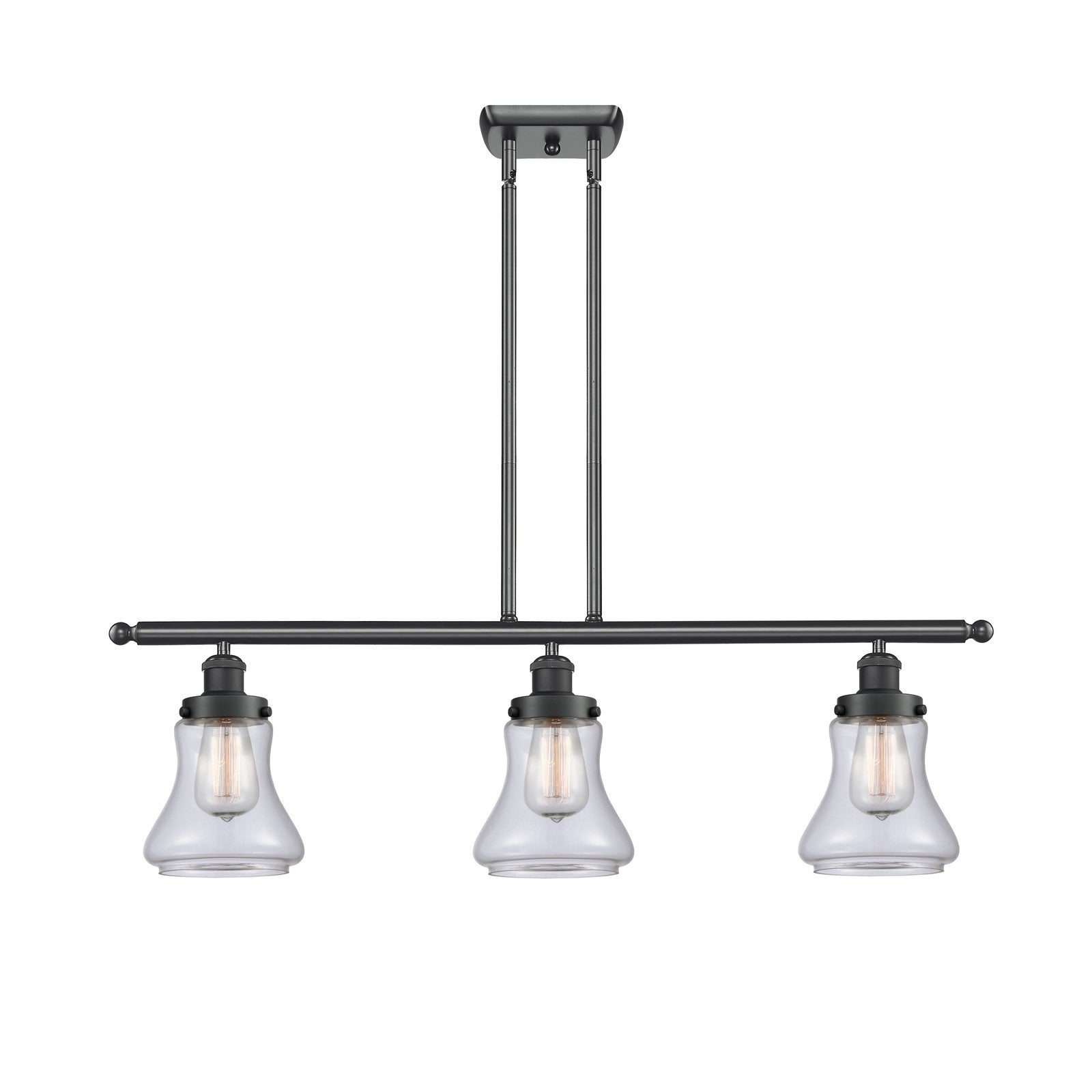 Innovations Bellmont 36in 3-Light Island Light | Modern Contempo Matte Black Steel and Clear Schoolhouse Glass | Kitchen Island & | Model 916-3I-BK-G192