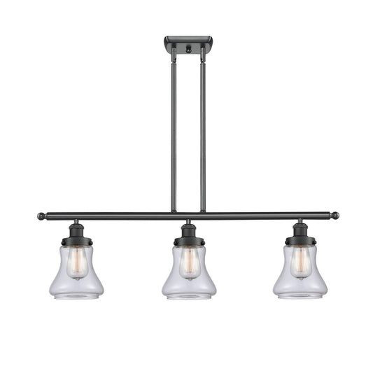 Innovations Bellmont 36in 3-Light Island Light | Modern Contempo Matte Black Steel and Clear Schoolhouse Glass | Kitchen Island & | Model 916-3I-BK-G192