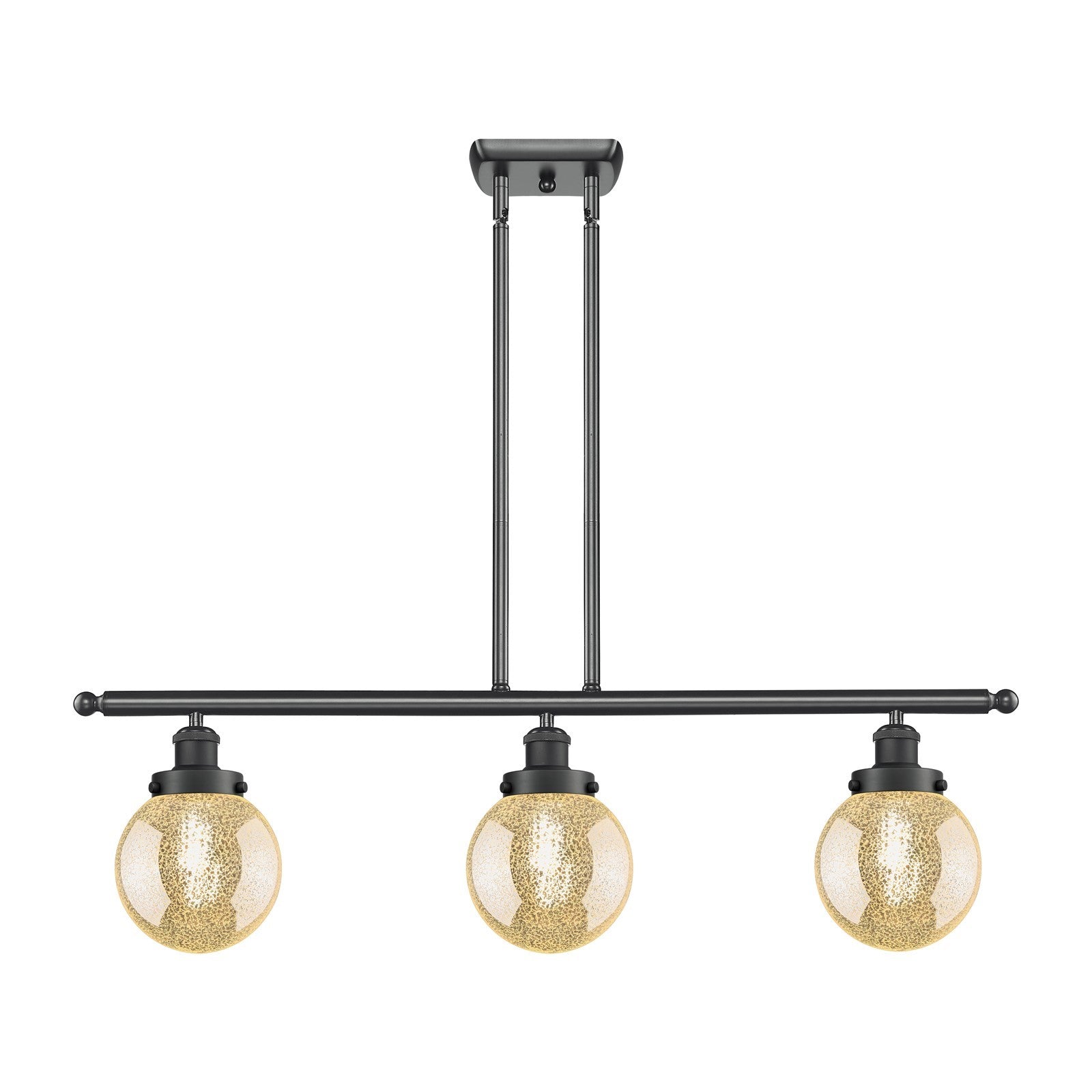 Innovations Beacon 36in 3-Light Island Light | Modern Contempo Matte Black Steel and Mercury Seeded Globe Glass | Kitchen Island | Model 916-3I-BK-G208-6