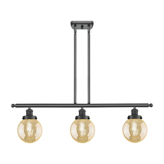 Innovations Beacon 36in 3-Light Island Light | Modern Contempo Matte Black Steel and Mercury Seeded Globe Glass | Kitchen Island | Model 916-3I-BK-G208-6