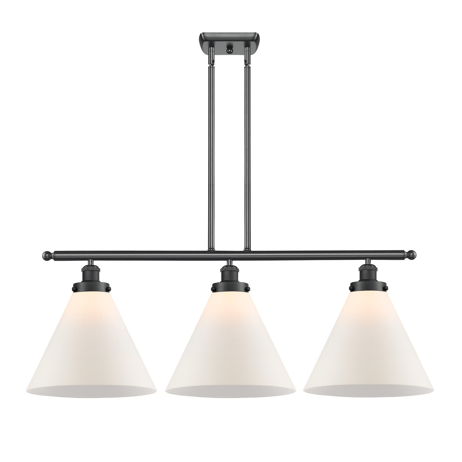 Innovations Cone 36in 3-Light Island Light | Industrial Matte Black Steel and Matte White Frosted Glass | Kitchen Island & | Model 916-3I-BK-G41-L-LED
