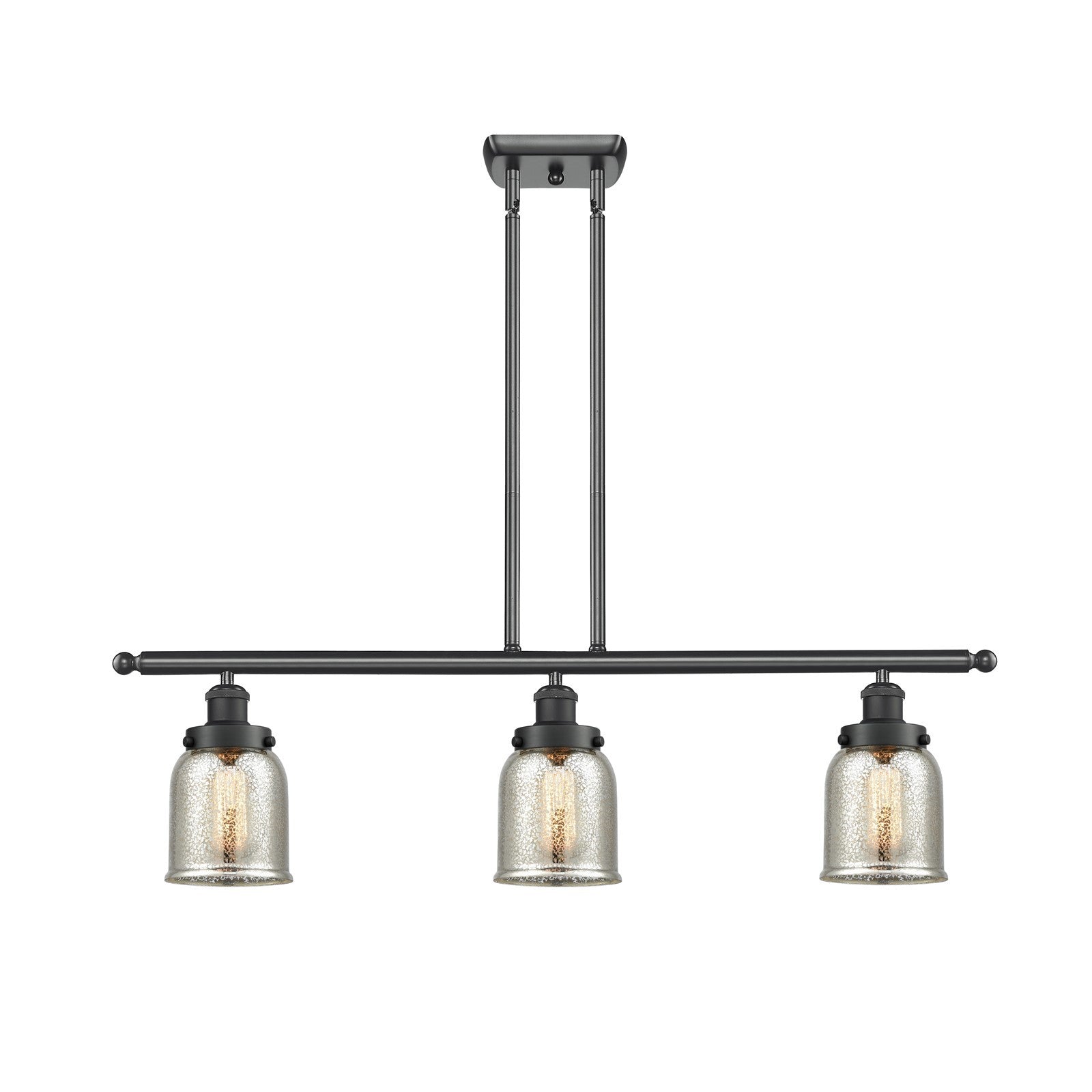 Innovations Bell 36in 3-Light Island Light | Industrial Matte Black Steel and Silver Plated Mercury Glass | Kitchen Island & Dining | Model 916-3I-BK-G58