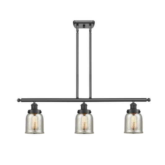 Innovations Bell 36in 3-Light Island Light | Industrial Matte Black Steel and Silver Plated Mercury Glass | Kitchen Island & Dining | Model 916-3I-BK-G58