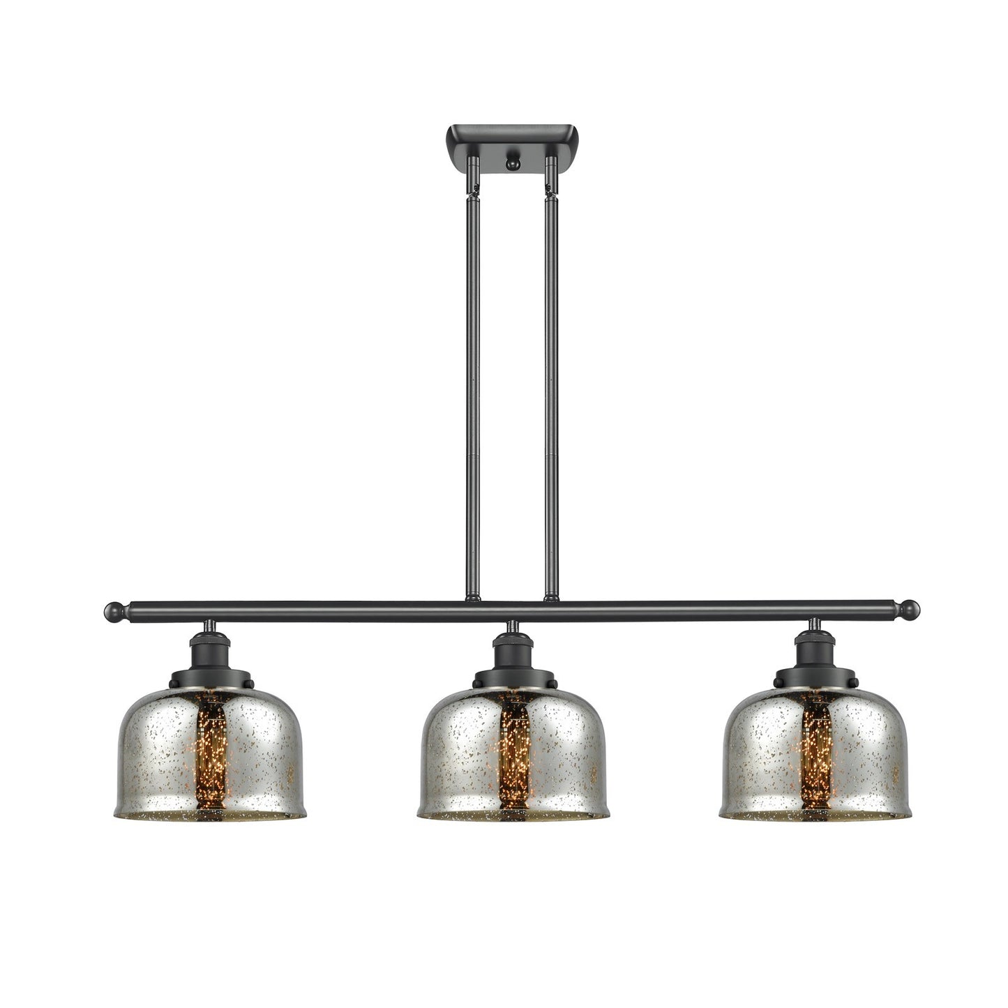 Innovations Bell 36in 3-Light Island Light | Industrial Matte Black Steel and Silver Plated Mercury Glass | Kitchen Island & | Model 916-3I-BK-G78-LED