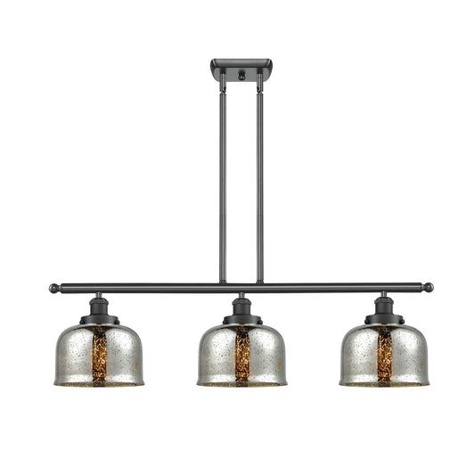 Innovations Bell 36in 3-Light Island Light | Industrial Matte Black Steel and Silver Plated Mercury Glass | Kitchen Island & | Model 916-3I-BK-G78-LED