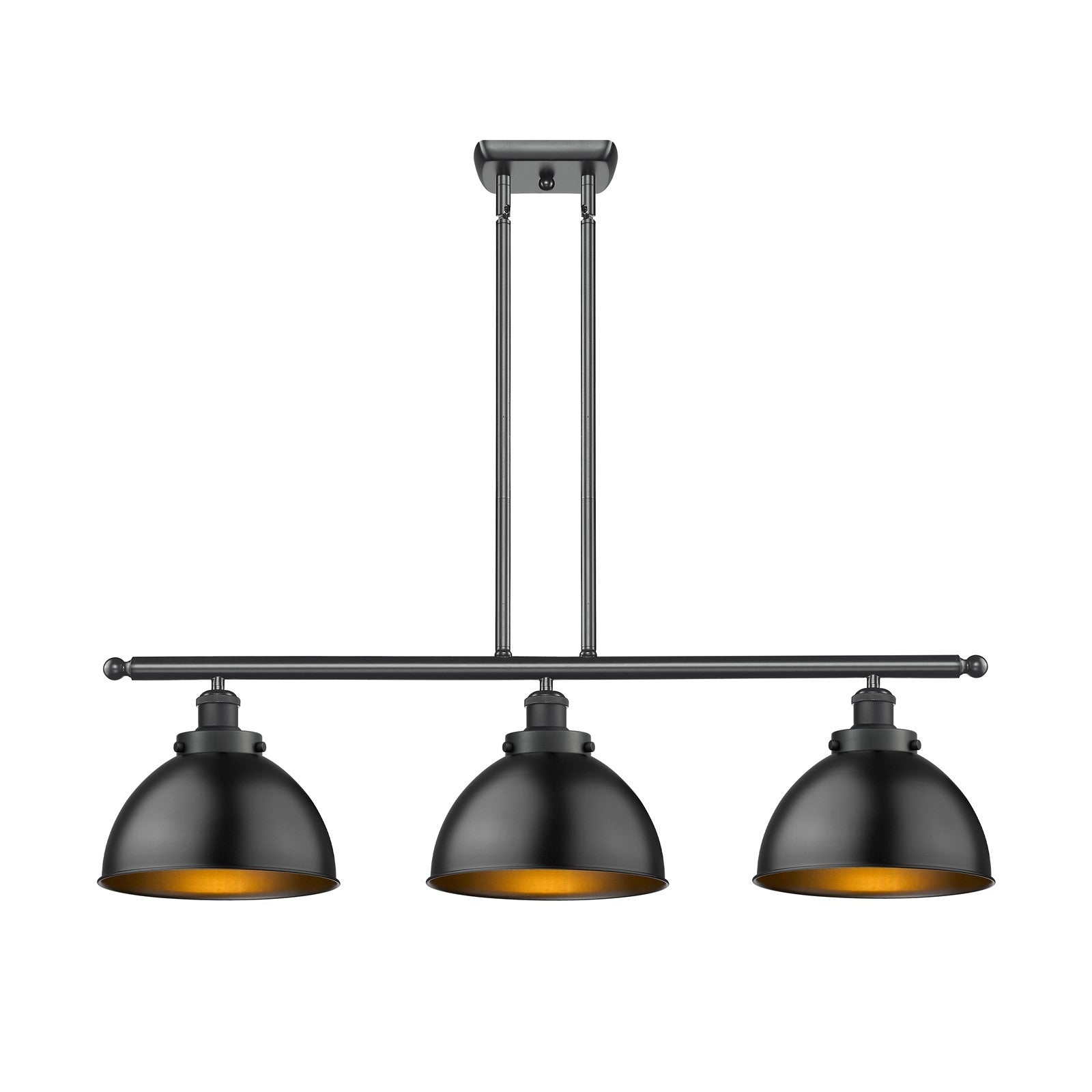 Innovations Derby 36in 3-Light Island Light | Industrial Farmhouse Matte Black Steel and Metal Shade | Kitchen Island & | Model 916-3I-BK-MFD-10-BK-LED