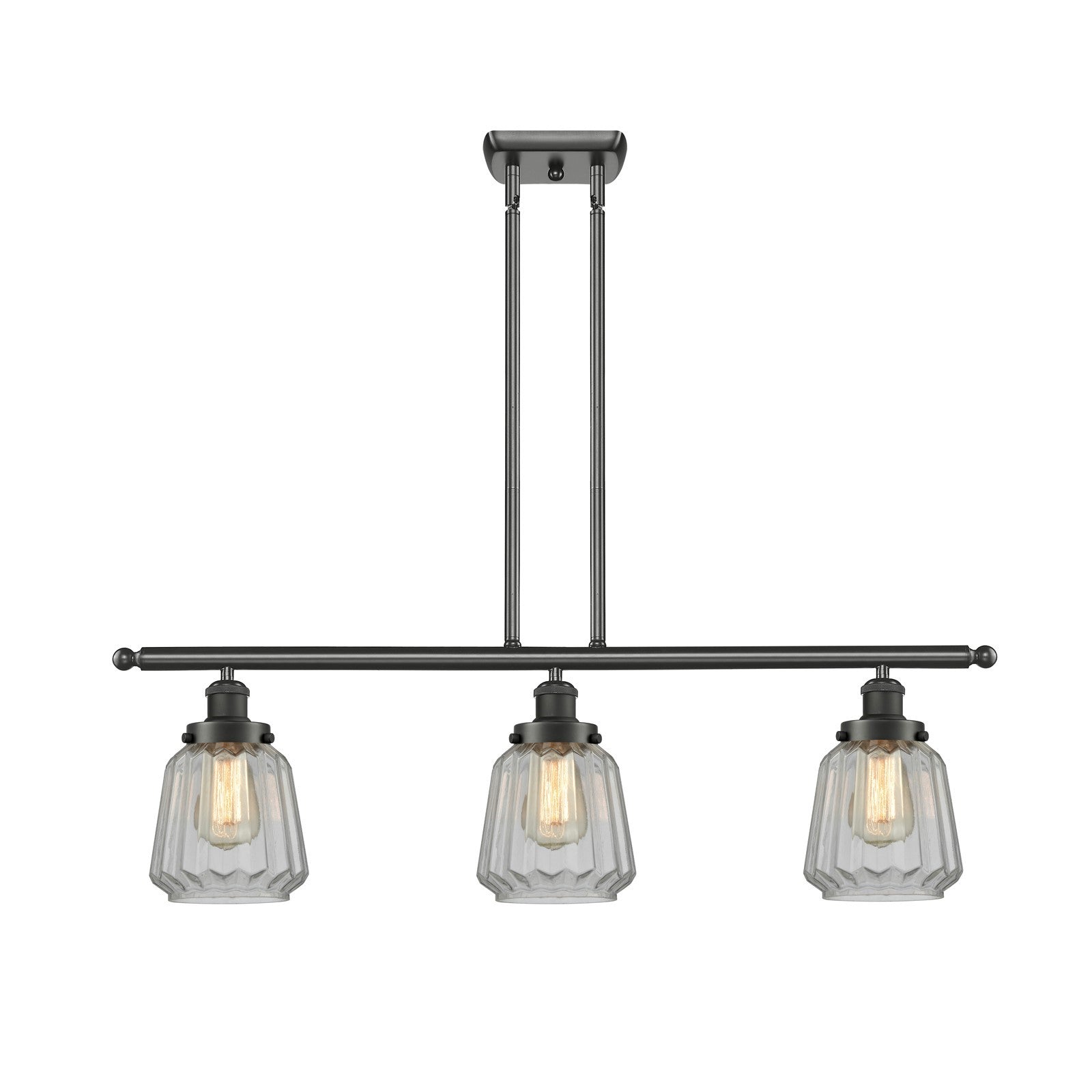 Innovations Chatham 36in 3-Light Island Light | Modern Transitional Oil Rubbed Bronze Steel and Clear Ribbed Glass | Kitchen Island | Model 916-3I-OB-G142