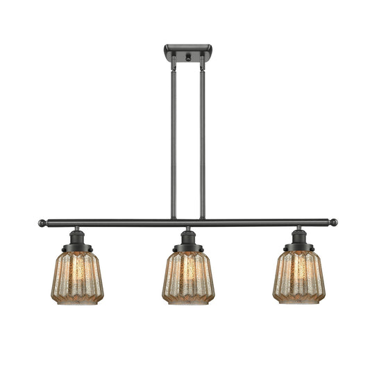 Innovations Chatham 36in 3-Light Island Light | Oil Rubbed Bronze Steel and Mercury Ribbed Glass | Kitchen Island & Dining Room | Model 916-3I-OB-G146