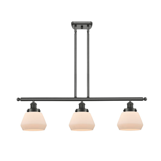 Innovations Fulton 36in 3-Light Island Light | Oil Rubbed Bronze Steel and Matte White Frosted Glass | Kitchen Island & Dining Room | Model 916-3I-OB-G171