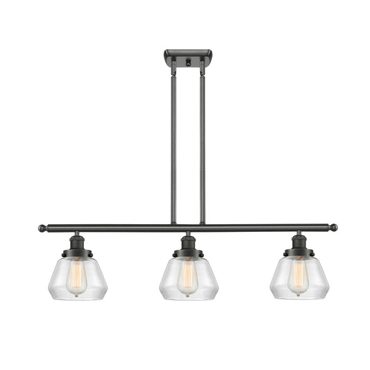 Innovations Fulton 36in 3-Light Island Light | Oil Rubbed Bronze Steel and Clear Glass | Kitchen Island & Dining Room | 36 x 9 in | Model 916-3I-OB-G172