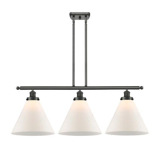 Innovations Cone 36in 3-Light Island Light | Industrial Oil Rubbed Bronze Steel and Matte White Frosted Glass | Kitchen Island & | Model 916-3I-OB-G41-L