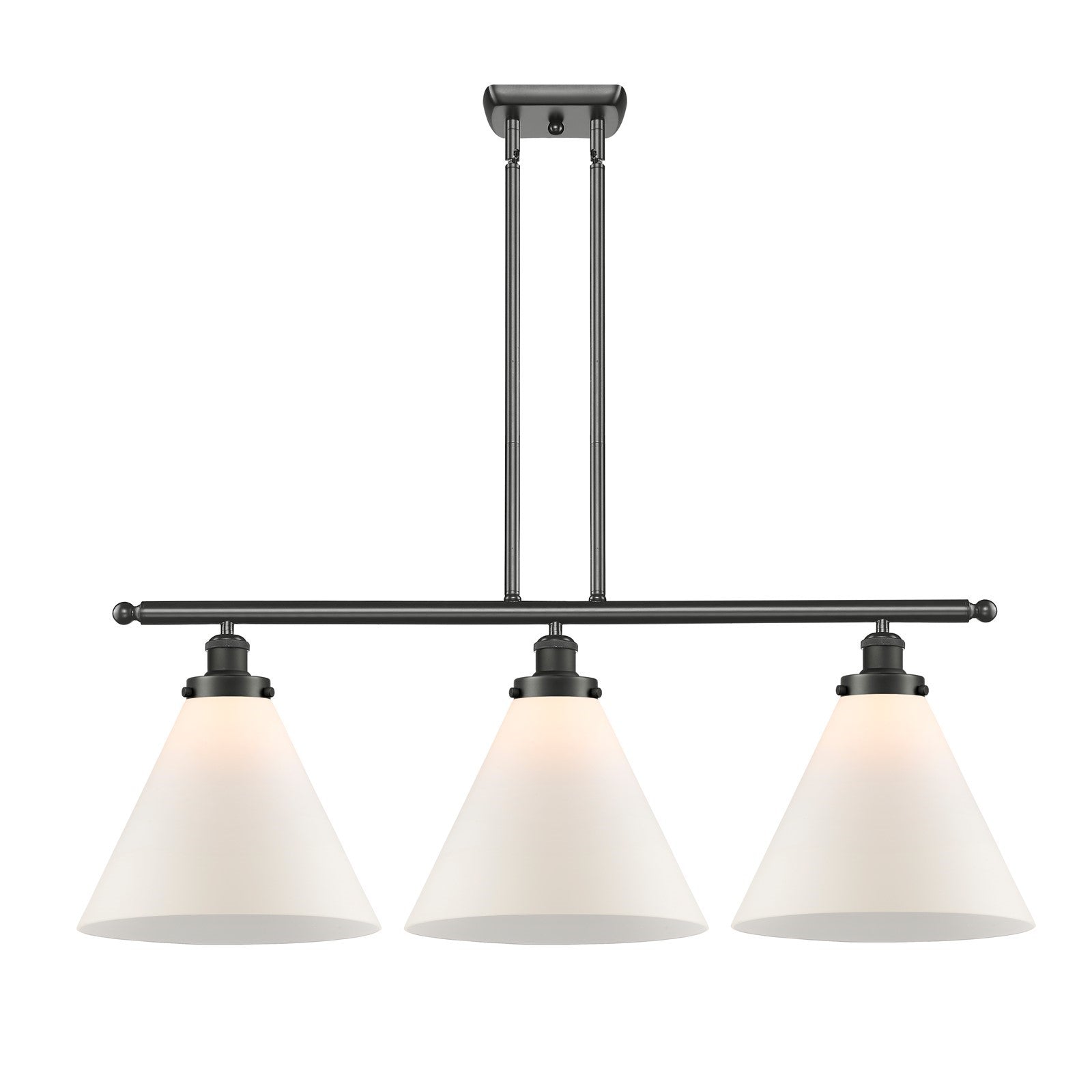 Innovations Cone 36in 3-Light Island Light with LED | Industrial Oil Rubbed Bronze Steel and Matte White Frosted Glass | Model 916-3I-OB-G41-L-LED