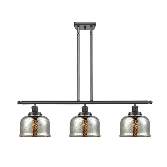 Innovations Bell 36in 3-Light LED Island Light | Industrial Oil Rubbed Bronze Steel and Silver Plated Mercury Glass | Kitchen | Model 916-3I-OB-G78-LED