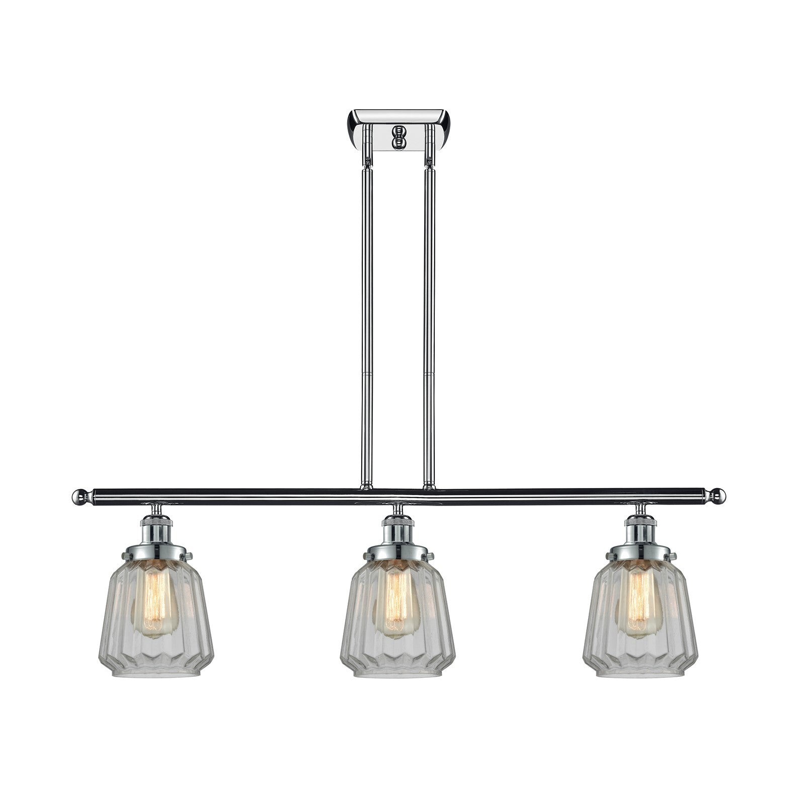 Innovations Chatham 36in 3-Light Island Light | Polished Chrome Steel and Clear Ribbed Glass | Kitchen Island & Dining Room | Model 916-3I-PC-G142