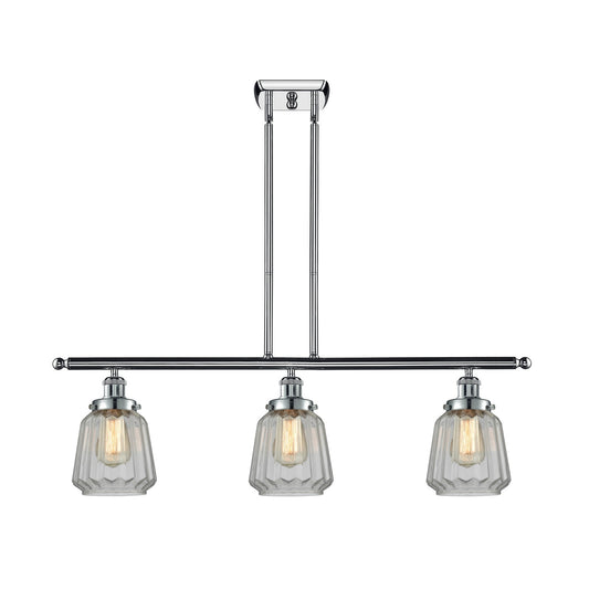 Innovations Chatham 36in 3-Light Island Light | Polished Chrome Steel and Clear Ribbed Glass | Kitchen Island & Dining Room | Model 916-3I-PC-G142