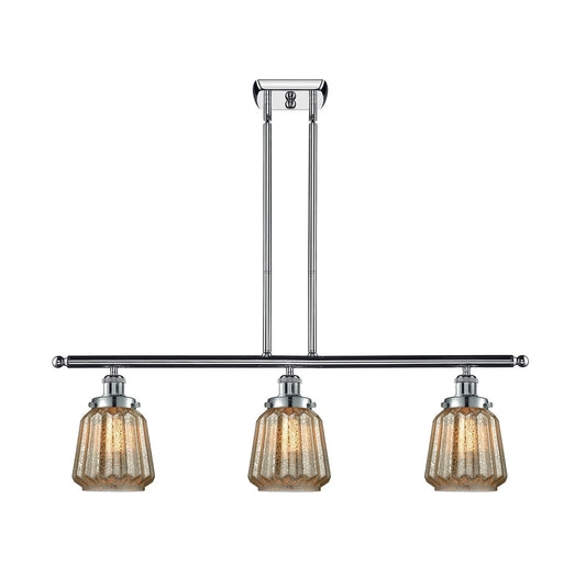 Innovations Chatham 36in 3-Light Island Light | Polished Chrome Steel and Mercury Ribbed Glass | Kitchen Island & Dining Room | Model 916-3I-PC-G146