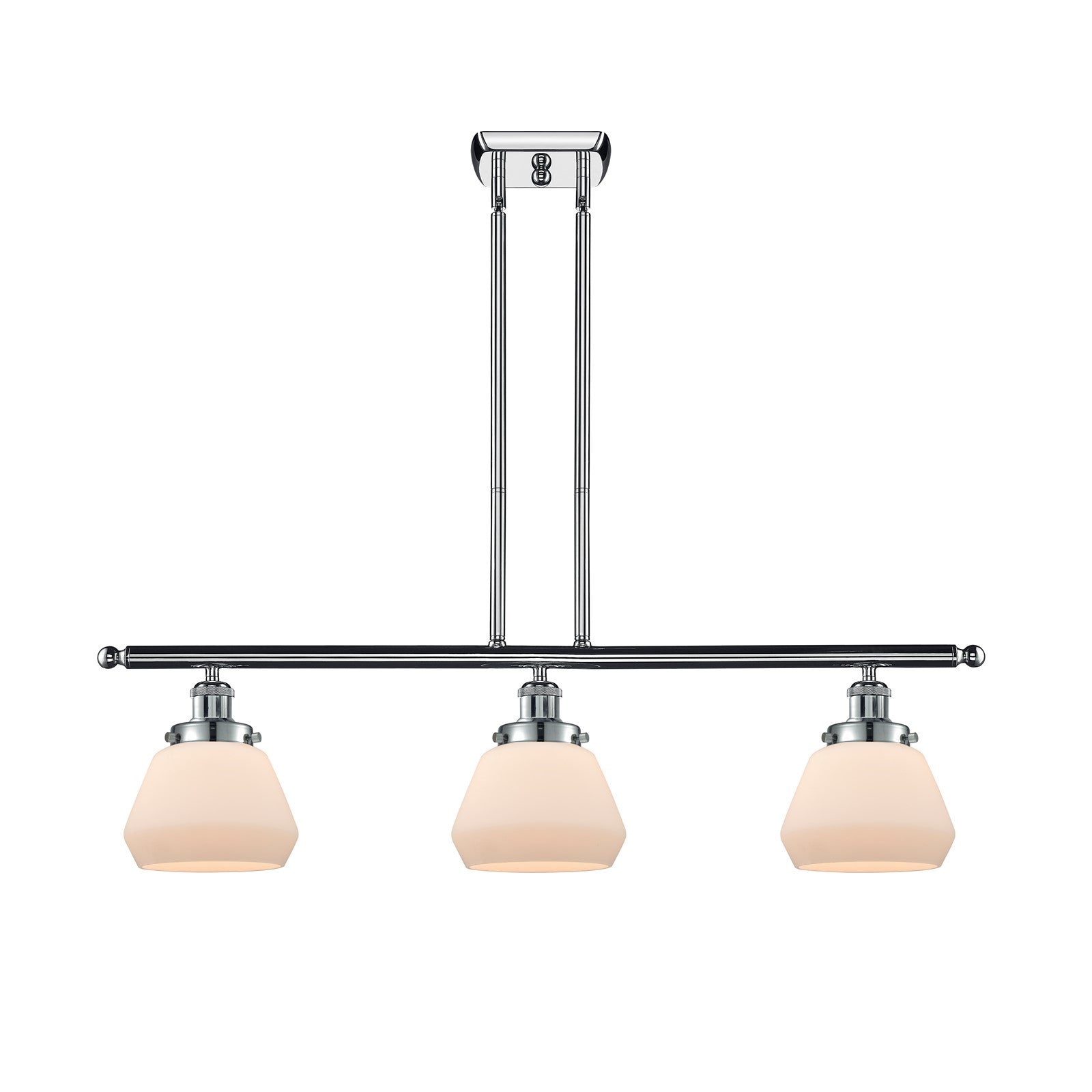 Innovations Fulton 36in 3-Light Island Light | Polished Chrome Steel and Matte White Frosted Glass | Kitchen Island & Dining Room | Model 916-3I-PC-G171