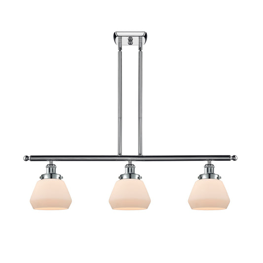 Innovations Fulton 36in 3-Light Island Light | Polished Chrome Steel and Matte White Frosted Glass | Kitchen Island & Dining Room | Model 916-3I-PC-G171