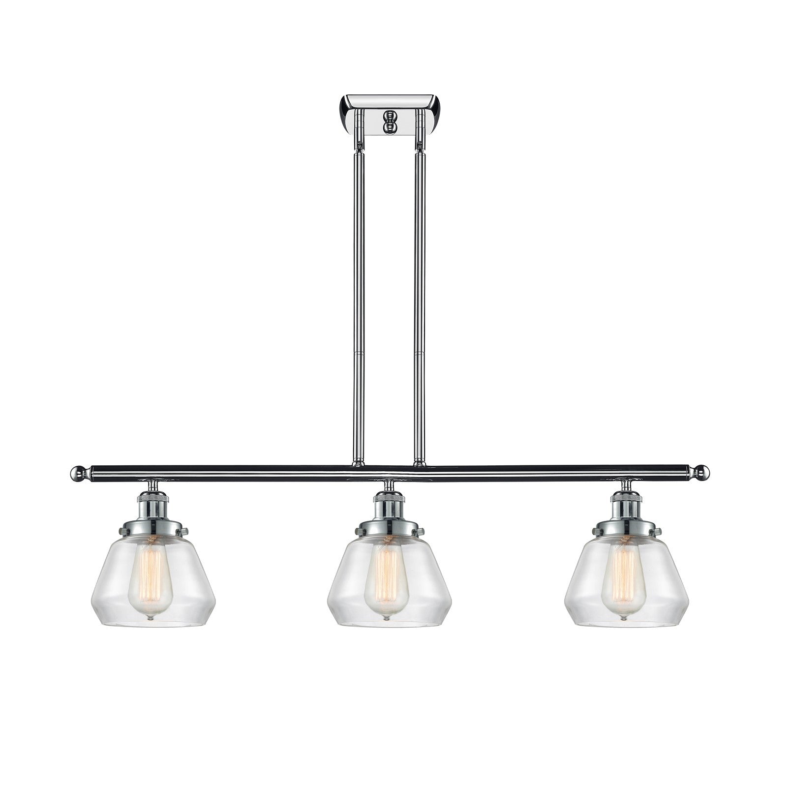 Innovations Fulton 36in 3-Light Island Light | Polished Chrome Steel and Clear Schoolhouse Glass | Kitchen Island & Dining Room | Model 916-3I-PC-G172