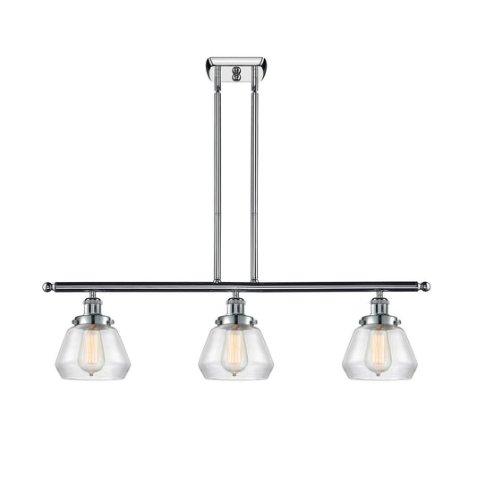 Innovations Fulton 36in 3-Light Island Light | Polished Chrome Steel and Clear Schoolhouse Glass | Kitchen Island & Dining Room | Model 916-3I-PC-G172