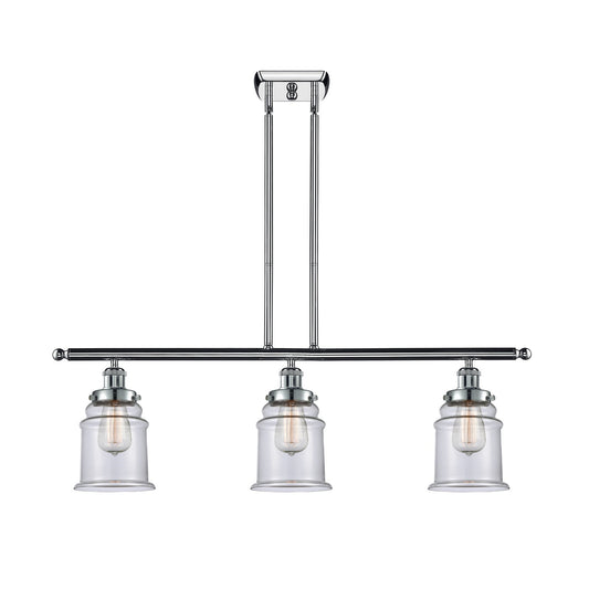 Innovations Canton 36in 3-Light Island Light | Modern Contempo Polished Chrome and Clear Glass | Kitchen Island & Dining Room | Model 916-3I-PC-G182