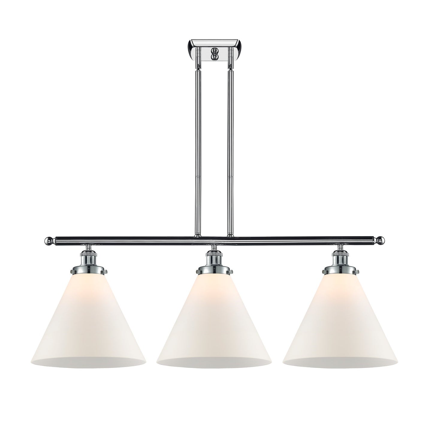 Innovations Cone 36in 3-Light Island Light | Industrial Transitional Polished Chrome and Matte White Frosted Glass | Kitchen | Model 916-3I-PC-G41-L