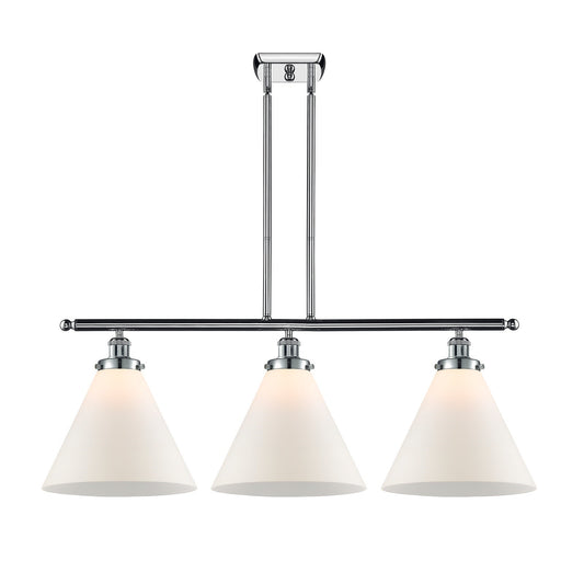 Innovations Cone 36in 3-Light Island Light | Industrial Transitional Polished Chrome and Matte White Frosted Glass | Kitchen | Model 916-3I-PC-G41-L