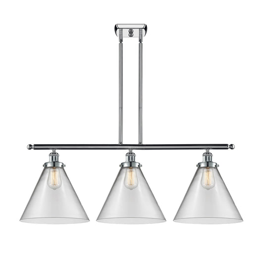 Innovations Cone 36in 3-Light Island Light | Industrial Transitional Polished Chrome and Clear Glass | Kitchen Island & Dining | Model 916-3I-PC-G42-L