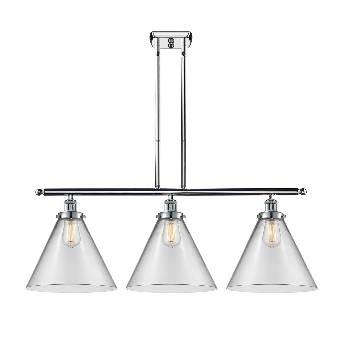 Innovations Cone 36in 3-Light Island Light | Industrial Polished Chrome Steel and Clear Glass | Kitchen Island & Dining Room | Model 916-3I-PC-G42-L-LED