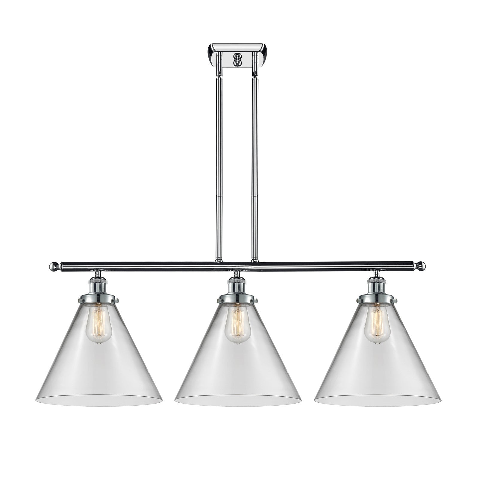 Innovations Cone 36in 3-Light Island Light | Industrial Polished Chrome Steel and Clear Glass | Kitchen Island & Dining Room | Model 916-3I-PC-G42-L-LED