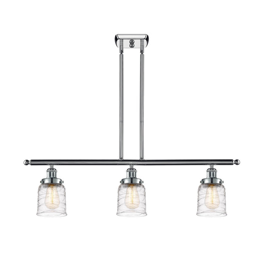 Innovations Bell 36in 3-Light Island Light | Industrial Polished Chrome Steel and Clear Deco Swirl Glass | Kitchen Island & | Model 916-3I-PC-G513-LED