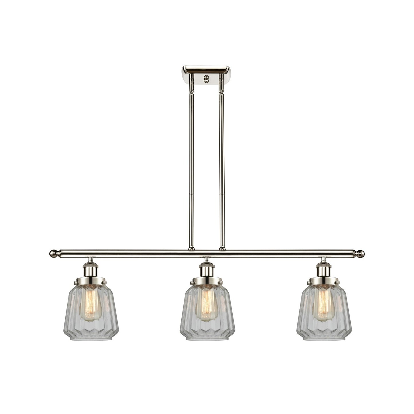 Innovations Chatham 36in 3-Light Island Light | Modern Transitional Polished Nickel Steel and Clear Ribbed Glass | Kitchen Island & | Model 916-3I-PN-G142